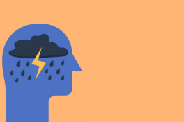 Ein Kopf mit einem Gewitter symbolisiert die psychische / mentale Gesundheit.